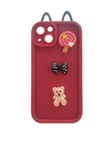 iPhone 13 Cute Bear Case with Black Polka Dot Bow Tie and Lollipop