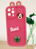 iPhone 15 Pro Max Cute Green Frog Case with Bunny, Sweet Text and Purple Strap